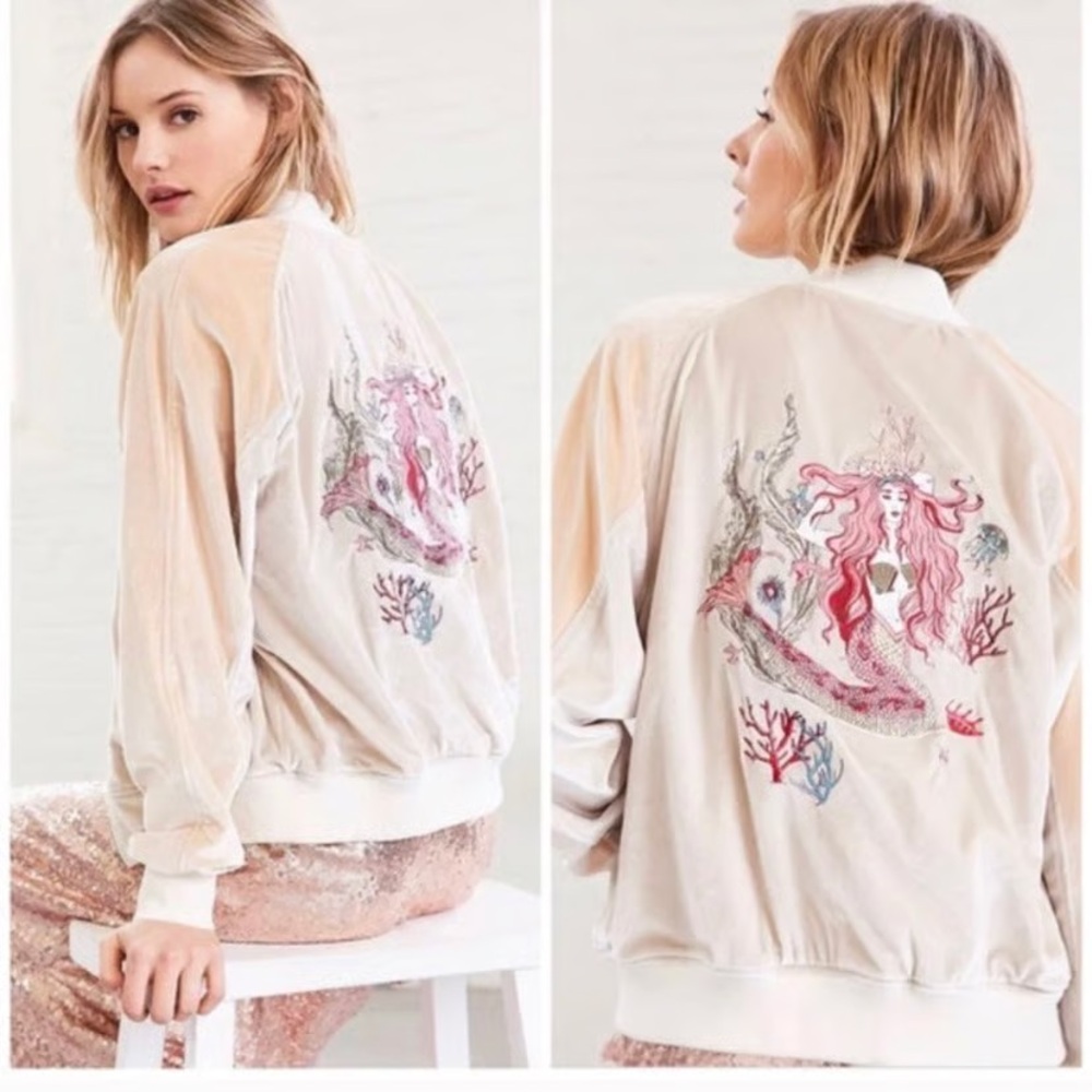 Urban Outfitters Silence & Noise Mermaid Velour Bomber Jacket